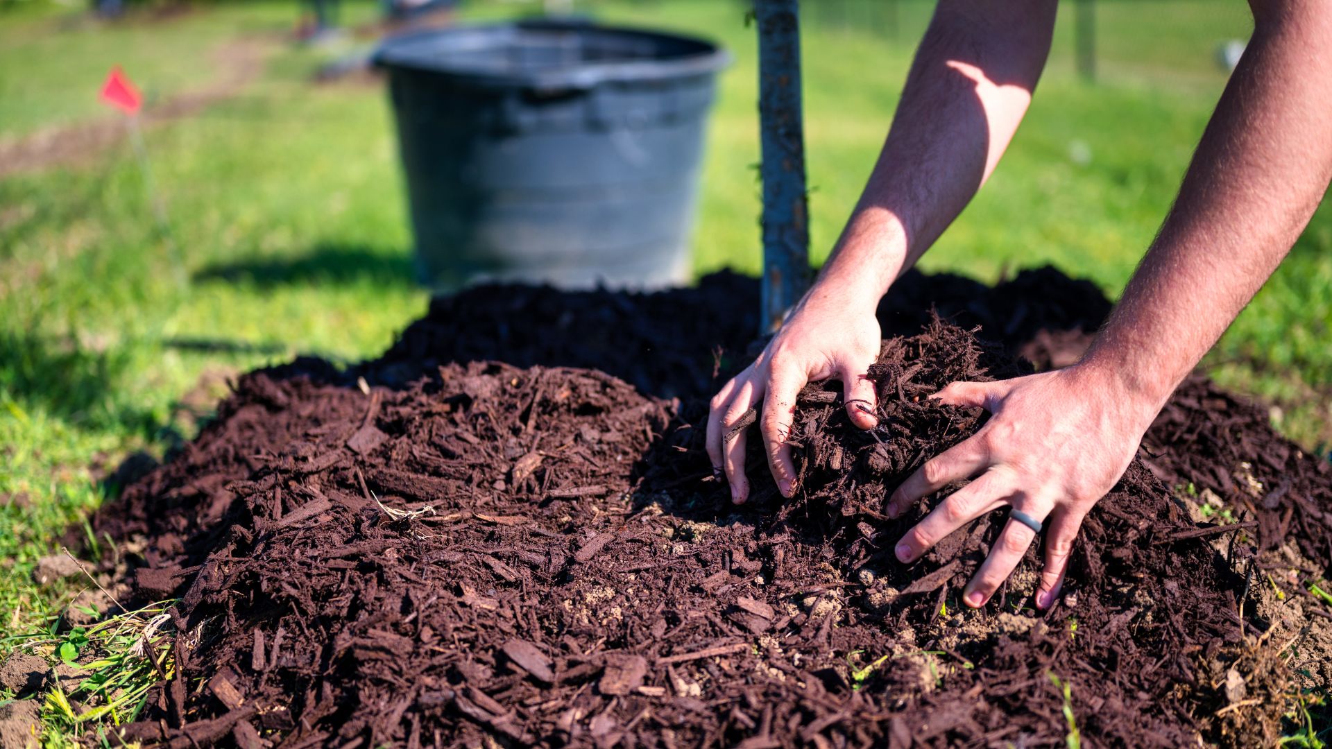 A person is digging in a pile of dirt